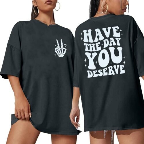 Oversized Graphic T-Shirt for Women with Skeleton Print